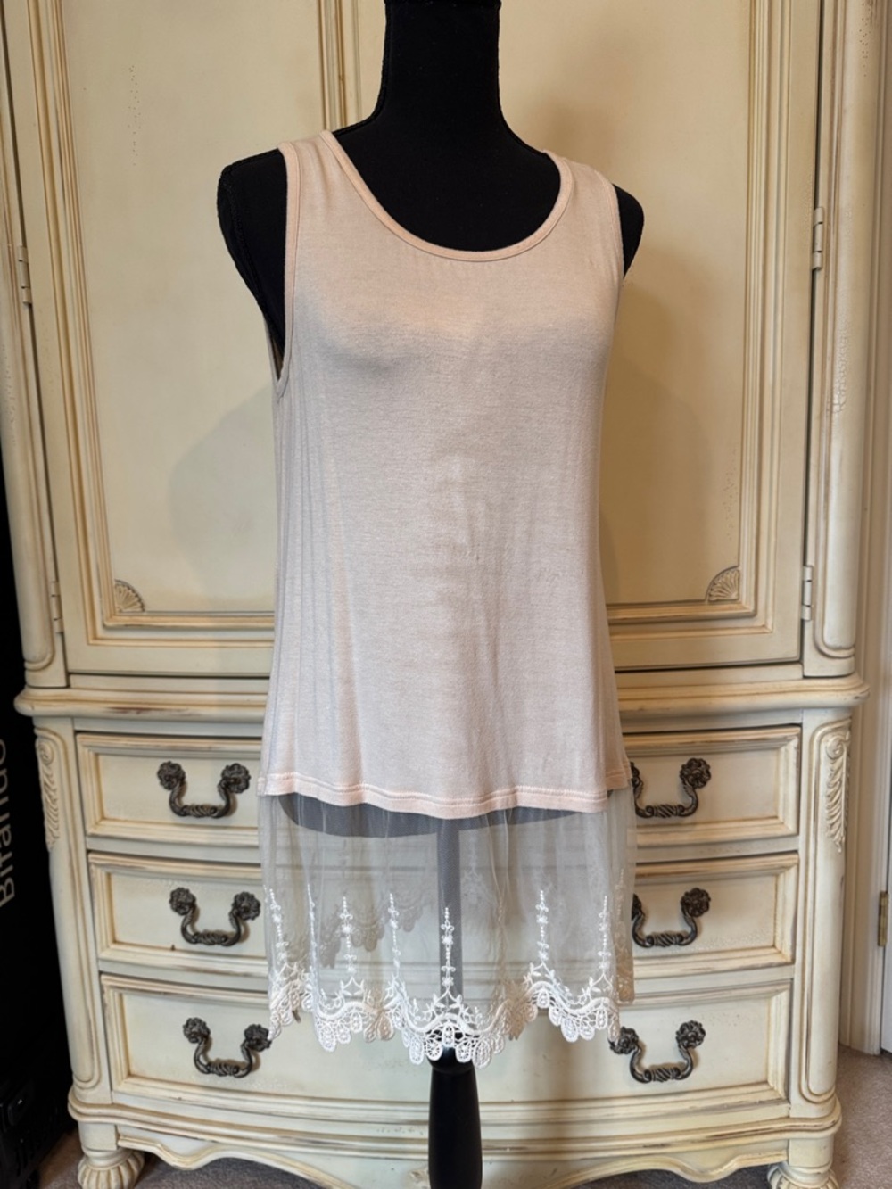 Origami Owl Blush Pink Lace-Trim Sheer Hem Tank